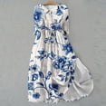 thumbnail image 2 of Women's Fashion Floral Boho Lapel V Neck Button Flowy Fall Dress Elegant Casual Drawstring Summer Tea Length A Line Dress 3/4 Sleeve Spring Clearance Workout Blue XL, 2 of 5