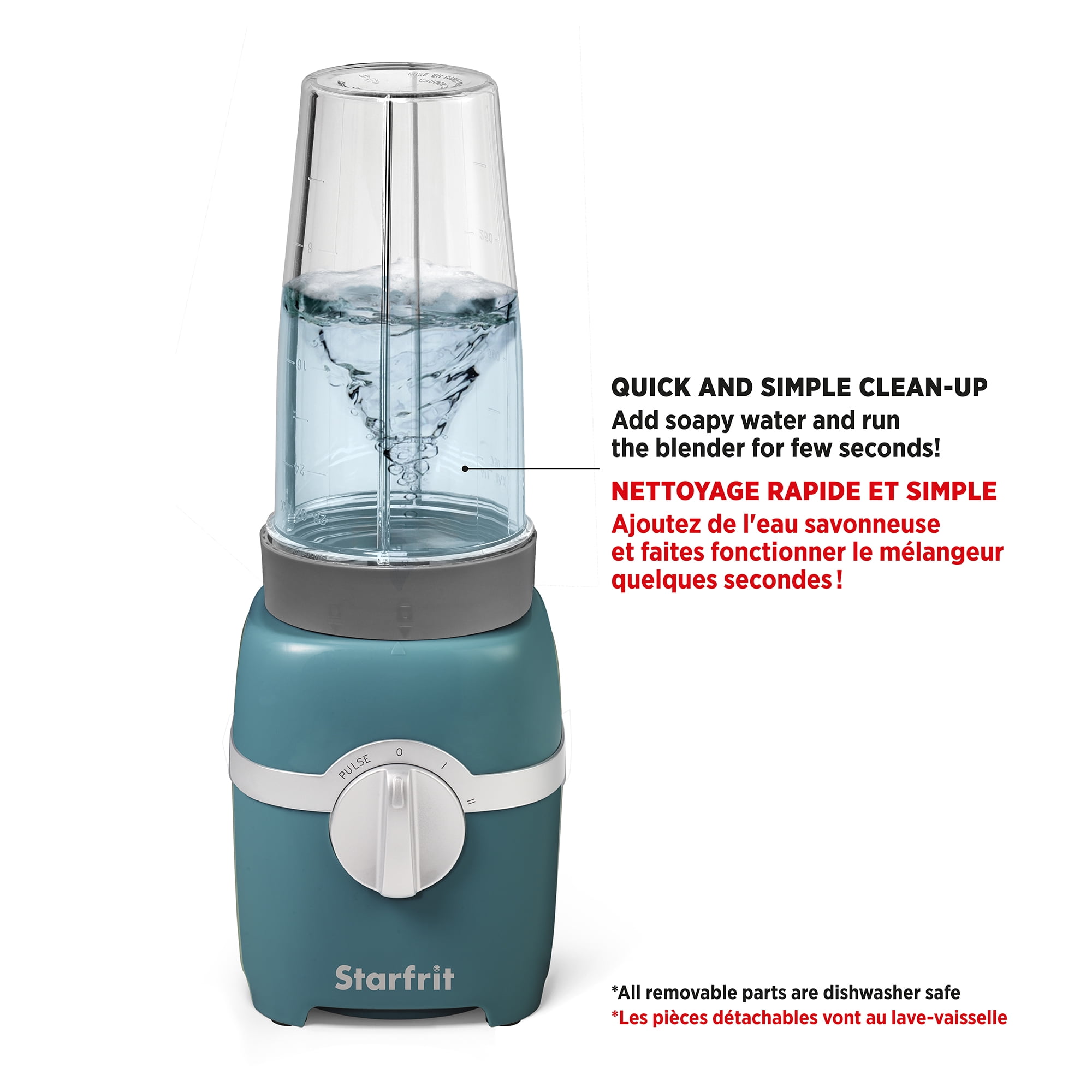 Starfrit Mélangeur Personnel, Deux Gobelets de 828ml, Lame en Acier Inoxydable, Modes Élevé, Faible et Pulsé, 300W, Sarcelle
