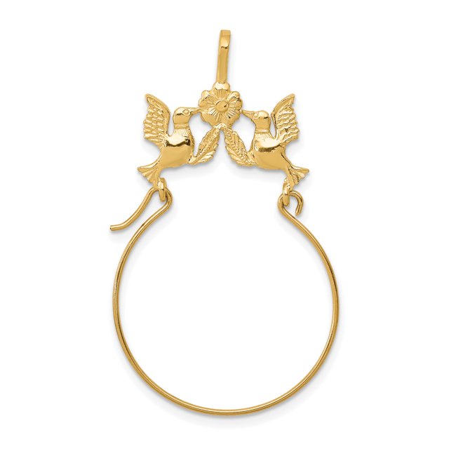 14K Yellow Gold Polished Doves & Bow Charm Holder