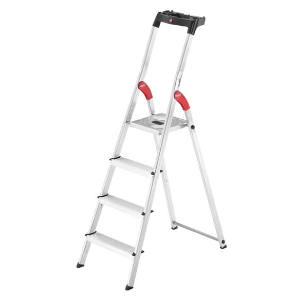 Hailo Marchepied Pliant, Escabeau à 4 Marches avec Plateau, L60, Argent