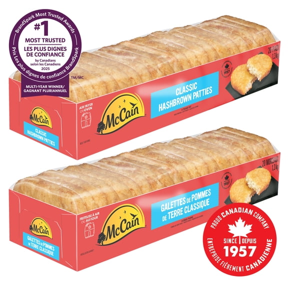 McCain® Galettes de Pommes de Terre Classique, Fait au Canada à Partir d'Ingrédients Canadiens et Importés, Lot de 20 1.3kg