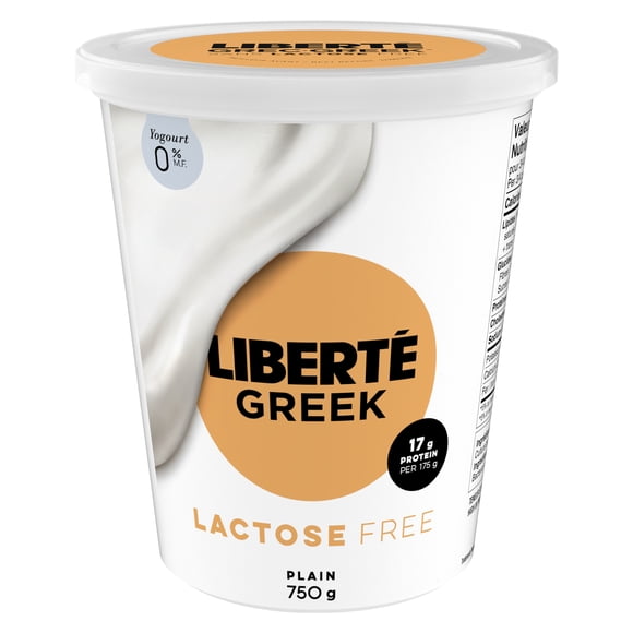 Liberté Greek 0% Lactose Free Yogurt, Plain, High Protein, 750g