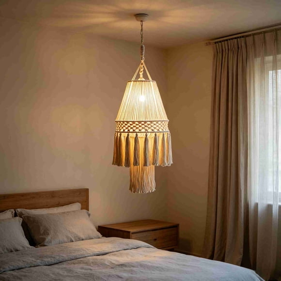 Bohemian Tapestry Lampshade Hand Woven Tassel Pendant Light Cover for Bedroom Living Room Dining Boho Home Decor