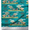 thumbnail image 1 of Soimoi Tissu Poly Georgette Arbre, Cerf & Racon Imprimé Dessin Animé Tissu au Mètre 52 Pouces de Large, 1 of 3