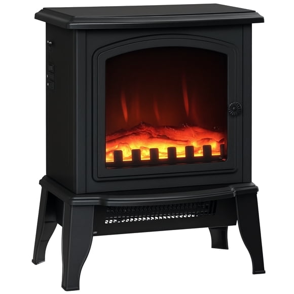 HOMCOM Electric Fireplace, Freestanding Fireplace Stove 750W/1500W, Black