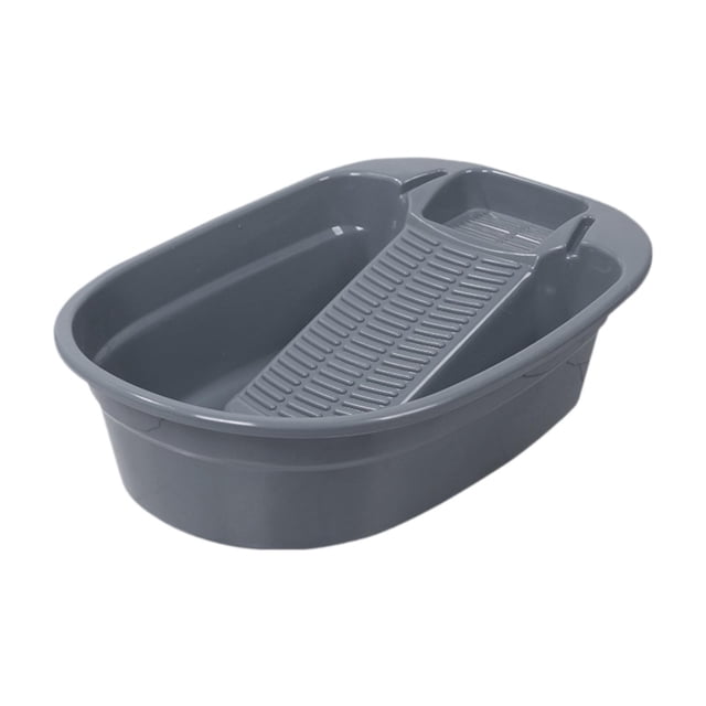 jifeng Hand Wash Basin Laundry Wash Tub with Washboard in deep gray, featuring an integrated scrubbing washboard design for efficient hand washing of clothes. Made of durable PP material, the basin measures 41cmx32.5cmx15cm (16.14inchx12.80inchx5.91inch) with a basin mouth length and width of 57cmx43.5cm (22.44inchx17.13inch). Lightweight and portable, it is suitable for home use, baby clothes washing, and outdoor activities like camping.