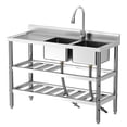 thumbnail image 1 of Bingirl Free Standing Commercial Kitchen Sink, Stainless Steel, Double Bowl, Hot & Cold Hoses, 1 of 7