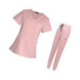 thumbnail image 1 of maskred Women s Scrub Set Nurse V-Neckline Machine Washable Short Sleeves Comfortable Suit Pink M 1Set, 1 of 6