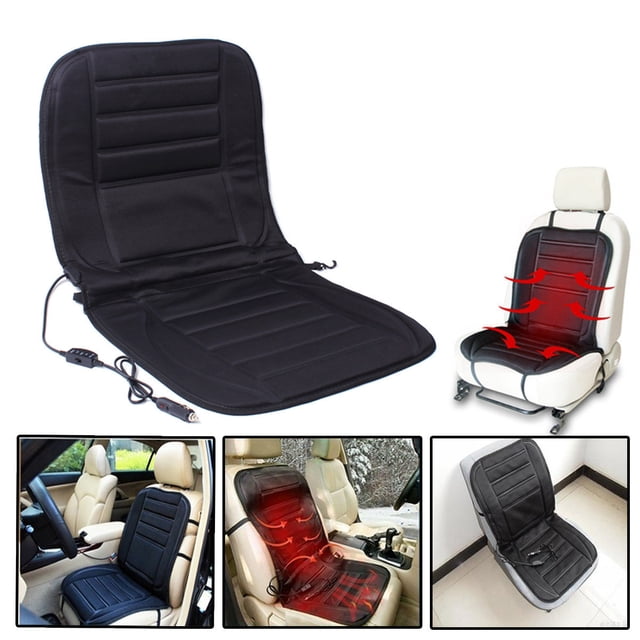 TOYTEXX 1 Pce Audew Coussin de Siège Auto Chauffant 12V avec Contrôle Thermostat pour la Conduite Hivernale. l'Image Montre un Coussin de Siège Auto en polyester Noir et Ignifuge avec une Conception à Ajustement Universel. Il Présente une Prise 12V, Contrôle de la Température Haute/basse/off, et un Chauffage Rapide en 2 minutes. le Coussin Est Affiché sur un Siège Auto et Séparément, Mettant en Valeur Sa Fonctionnalité de Chauffage avec des Indicateurs de Chaleur Rouges. Convient aux Voitures, Camions et VUS.