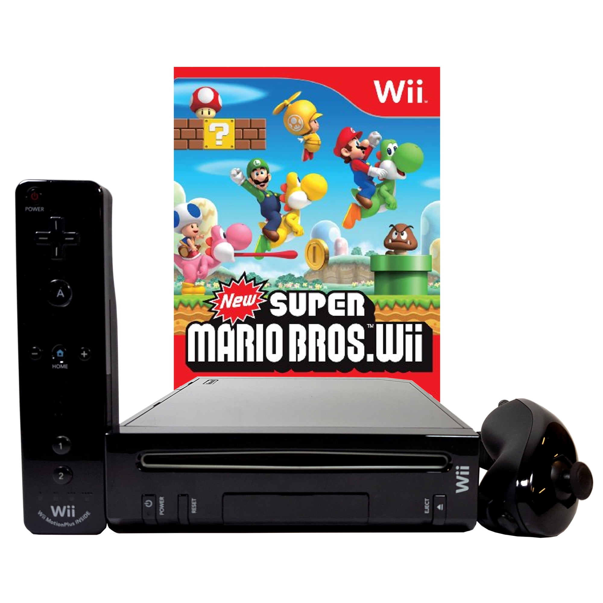 Restored Nintendo Wii Black Console With New Super Mario Brothers