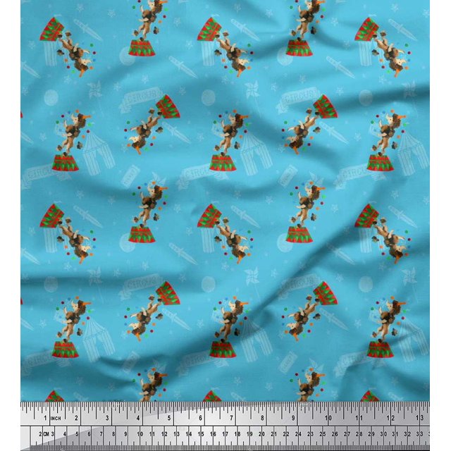 Soimoi Poly Georgette Fabric Star,Knife & Circus Dog Cartoon Decor Fabric Printed Yard 52 Inch Wide
