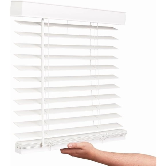 Lotus & Windoware Cordless, 2 Inch Faux Wood Blind, Window Blinds, Blinds & Shades, Blinds for Indoor Windows, Smooth, 19" x 72", Snow White