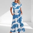 thumbnail image 1 of Weiqiqre Robe Midi Trapèze à Manches Courtes d'Été pour Femme, Décontractée, à Fleurs, Style T-Shirt, Fluide, de Plage, avec Poches, 1 of 5