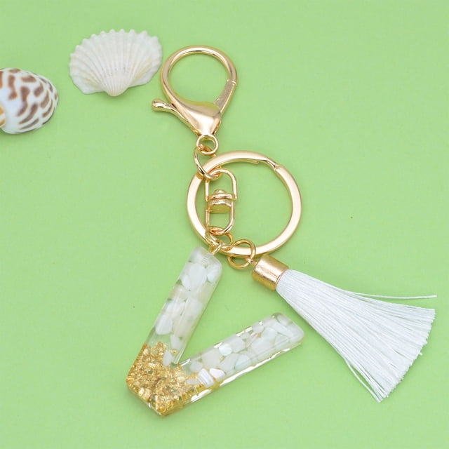 New White Tassel Letter Key Chain Crystal Drop Pendant Fashionable Bag Key Chain