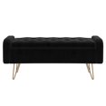 thumbnail image 2 of Modern Velvet & Metal Storage Ottoman/Bench in Black & Gold Leg, 2 of 7