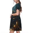 thumbnail image 2 of KLL Bibliothèque Magique Papillon de Nuit pour Femme Robe d'Été à Manches Courtes, Robes Plissées Amples Évasées Longueur Genou avec Poches, 2 of 6