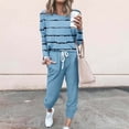 thumbnail image 1 of UPPADA Ensembles Deux Pièces Confortables pour Femmes Automne, Survêtement pour Femmes Tenue 2 Pcs Chandails à Col Rond Chandails Molletonnés Hauts à Enfiler Pantalons Jogger Ensembles de Détente avec Poches Bleu Pâle, TTTG, 1 of 6