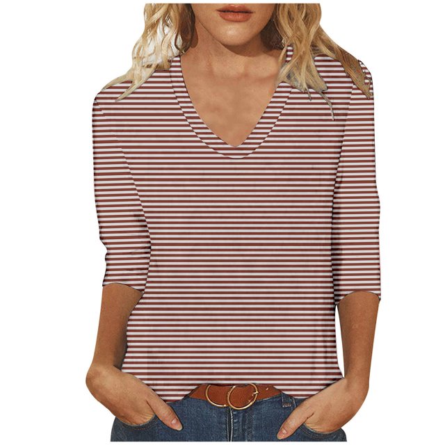 Blouses pour Femmes T-shirt Décontracté Imprimé Col en V Manches 3/4 Ample
