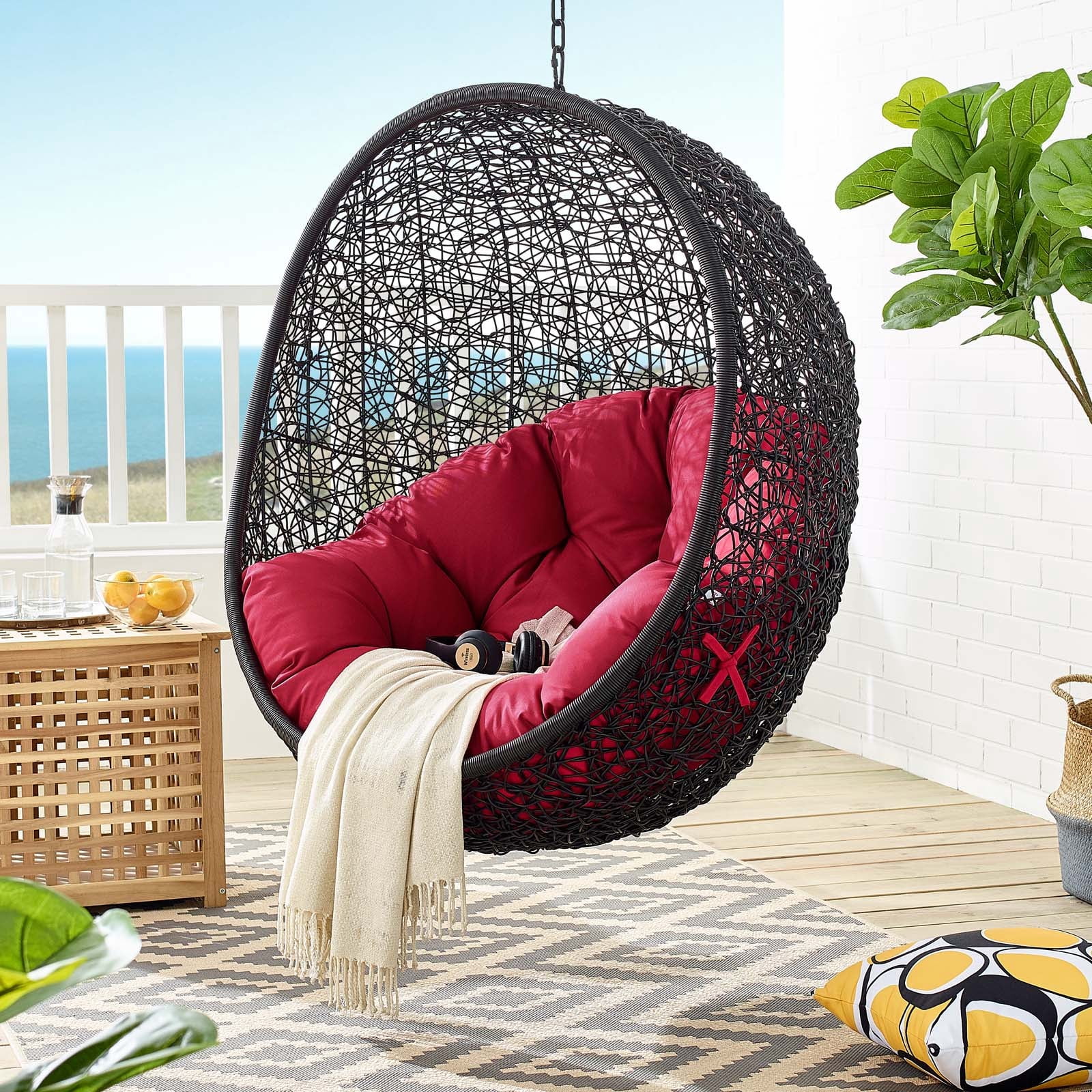 Modway Encase Chaise Longue Balançoire d'Extérieur pour Patio Sans Support en Noir/rouge