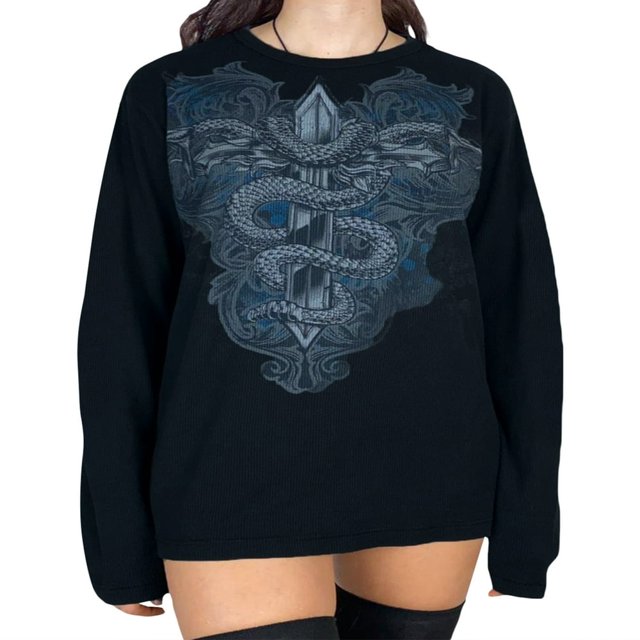 Women‘s Autumn Long Sleeve O Neck Vintage Pattern Print Gothic Tops