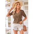 thumbnail image 2 of Arach&Cloz Women's V-Neck Short Sleeve Special Rib Knitted Pattern Casual Tops Sweater Spring Summer 2025, 2 of 6