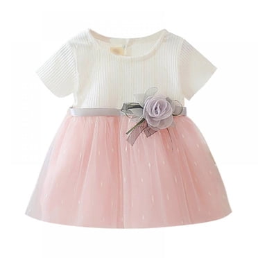 Robes pour Tout-Petites Fille à Manches Courtes, Couture en Maille, Tutu de Princesse pour Tout-Petites Filles, Jupe en Tulle, Robe de Fête