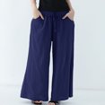 thumbnail image 2 of Timegard Womens Cotton Linen Pants Wide Leg Elastic Waisted Drawstring Casual Loose Trousers with Pockets, 2 of 4