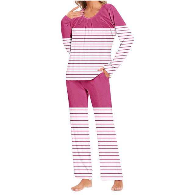 Rbaofujie Pyjama d'Automne pour Femmes Ensemble de Pyjama Décontracté à Imprimé Dégradé Haut et Pantalon pour Dames Ensemble de Pyjama pour Femmes