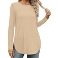 thumbnail image 2 of Pisexur Hauts pour Femmes Décontractés Col Rond T-Shirts Couleur Unie Été Classique Manches Longues Tuniques Tendance Blouses Automne, 2 of 6