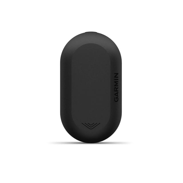 Garmin Varia RVR315 Radar de Rétroviseur pour Vélo Noir avec design Ovale compact et Fini Mat, Montré par le Haut. Il Se Monte sur la Tige de Selle d'Un Vélo et Avertit les Cyclistes des Véhicules Qui Approchent par derrière jusqu'à 153 yards de Distance.