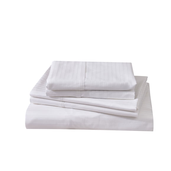New Season Naturally Yours - 100% Jacquard Cotton Bed Sheets - 600 Thread Count Tuxedo Stripe - Sateen Weaved Silky-Smooth Feel 4 Piece Bed Sheets Set - 15 inches Deep Pocket - (Queen, White)