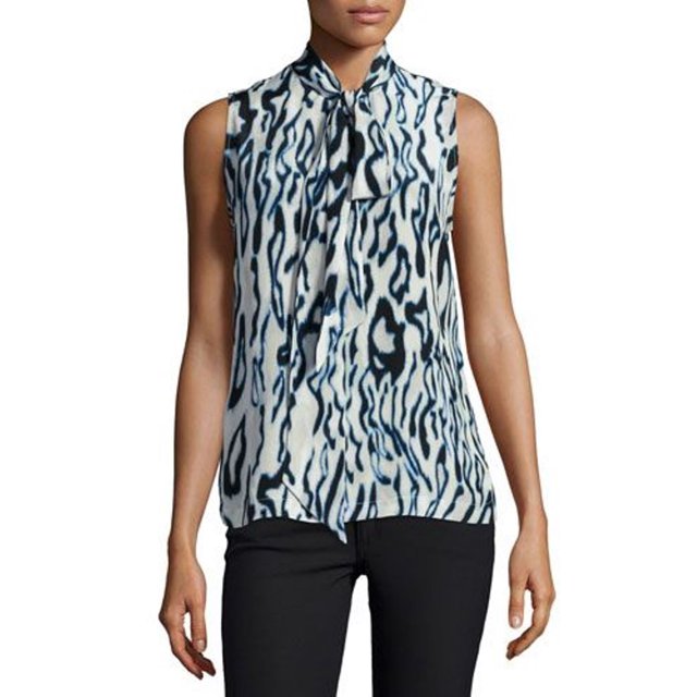 $218 EQUIPMENT FEMME Poppy SILK Shirt MARSHMALLOW Top ABSTRACT Cheetah PRINT (M)