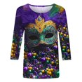 thumbnail image 4 of Penkiiy Blouse Carnaval pour Femmes Mardi Gras Mode Imprimée Décontractée Col Rond Manches 3/4 T-shirt Blouse S Multicolore, 4 of 5