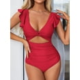 thumbnail image 2 of Charmo Ruffled One Piece Swimsuit for Women High Cut Bathing Suits Backless Monokini Swimwear, 2 of 6