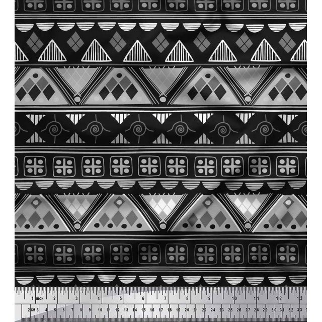 Soimoi Polyester Crepe Fabric Aztec Geometric Print Fabric by The Yard 42 Inch Wide