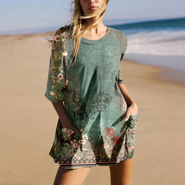 WILLBEST Fall Clothes Women Women Gradient Print Short Sleeve Jumpsuit Short Loose Backless Jumpsuits Rompers Straight Fit Chinos