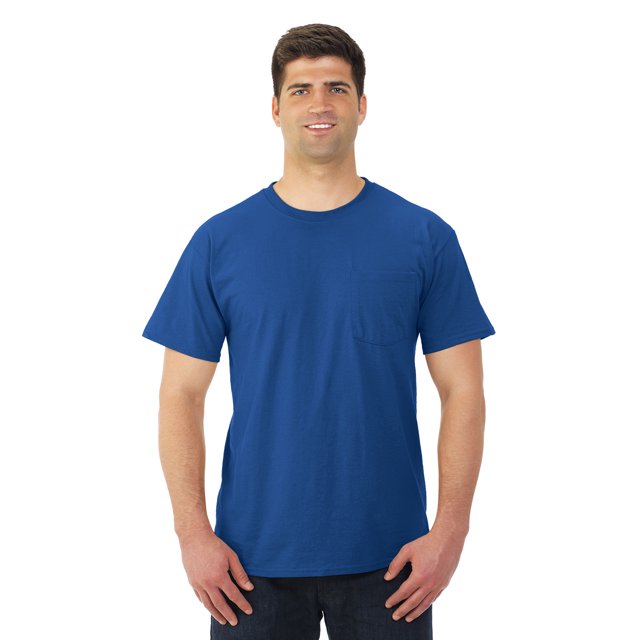 Jerzees T-Shirt à Col Ras du Cou pour Hommes DRI-POWER Active à Manches Courtes avec Poche, Taille 3X, Montré en Bleu royal. le T-Shirt Présente un design Classique à Col Ras du Cou, une Poche Poitrine Gauche et des Manches Courtes. Fabriqué en Tissu de Coton Confortable, Il Est Lavable à la machine et Convient au Port Décontracté.