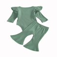 thumbnail image 2 of Baby Girl Solid Color Clothes Sets Cotton Bodysuit Tops Flared Pant Bell Bottom Outfits, 2 of 5