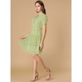 thumbnail image 4 of Unique Bargains Women's Tie Neck Ruched Sleeve Elastic Waist A-Line Double Layers Ruffle Hem Short Dress, 4 of 6