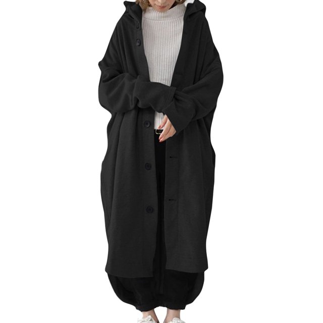 Innerwin Cardigan Veste pour Dames Chandail à Capuchon de Vacances Long Maxi Pardessus Noir S