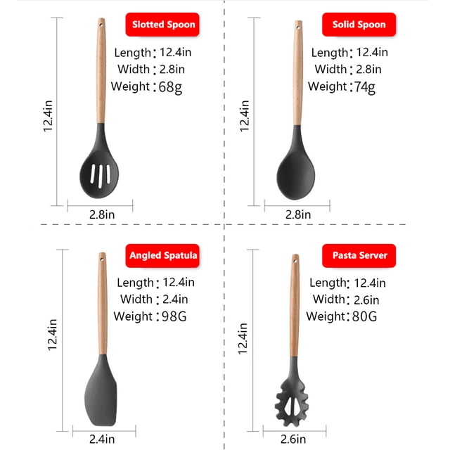 8 PCS Kitchen Utensils Set Wood Handle Silicone Cooking Wares Heat Resistant Kitchen Utensils & Gadgets Easy to for Home Kitchens Restaurants Hotels