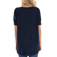 thumbnail image 3 of stanreset Women T-shirt Solid Color Stitching Top Asymmetrical Hem Blouse, Navy Blue, M, 3 of 6