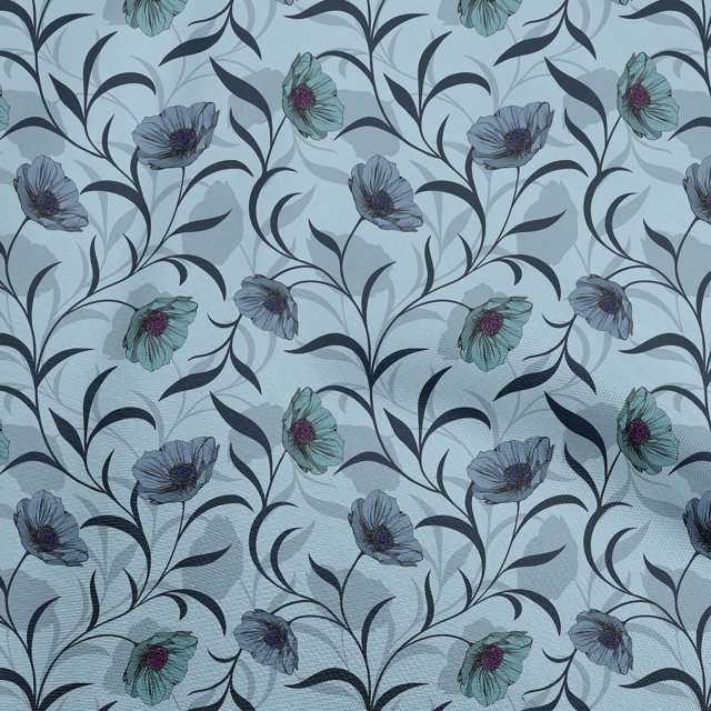 oneOone Polyester Spandex Light Blue Fabric Florals Fabric For Sewing Printed Craft Fabric By The Yard 56 Inch Wide