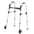thumbnail image 1 of VEVOR Folding Walker, 2-Button Foldable Walker with 5" Wheels & 8-Level Adjustable Height, 350LBS Loading Lightweight Aluminum Mobility Walking Aid, Front-Wheeled Rolling Walkers for Seniors Adults, 1 of 9