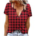 thumbnail image 1 of Liquidation d'Économies! Hauts pour Femmes Grande Taille, Blouse d'Été à Manches Courtes pour Femmes, T-shirt Blouse à Col Rond à Boutons Imprimé à Manches Courtes pour Femmes, 1 of 4