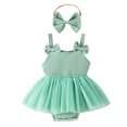 thumbnail image 1 of MIASHUI Girls Sleeveless Rib Romper Skirts with Bowknot Headbands Outfits,Green,12-18 Months, 1 of 9