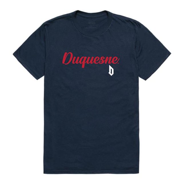 W Republic 554-293-NVY-04 Men Duquesne Dukes Script T-Shirt, Navy - Extra Large