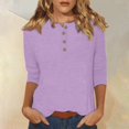 thumbnail image 2 of DENGDENG Womens Tops 3/4 Sleeve Plus Size Button Down Elbow Tshirts Round Neck Summer Casual Tunic Tops Solid Color Three Quarter Length Shirts Fashion 2025 Work Blouses Light Purple 3XL, 2 of 6