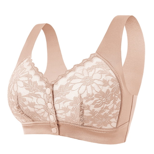 VEKDONE Woman's Embroidery Thin Style Ventilate Large Size Bra Without Steel Rim Khaki XL
