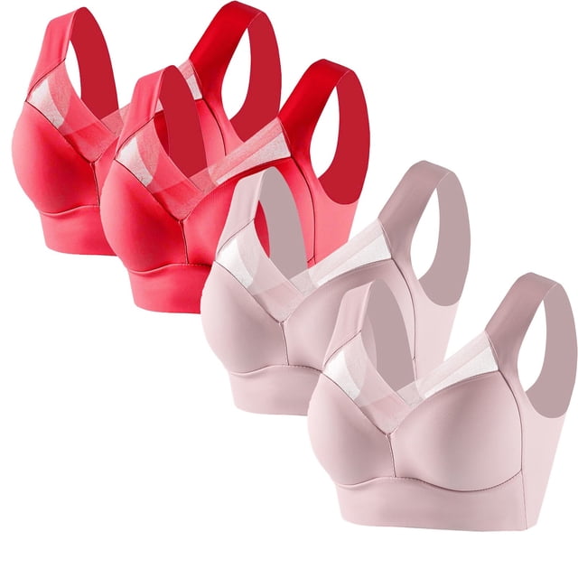 Timegard 4pc Bras for Women Wireless Comfy Breathable Full Coverage High Support Back Smoothing Everyday Bra